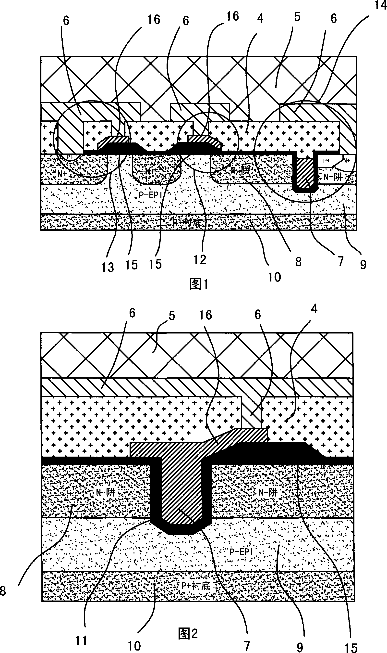 A deep ditch groove high-power MOS device and the corresponding manufacturing method