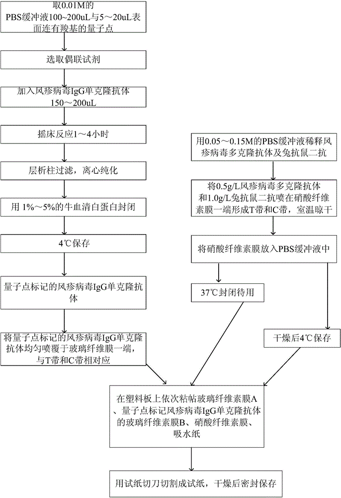 Method for detecting rubella virus, quantum dot-labeled immunochromatographic test paper and preparation method thereof