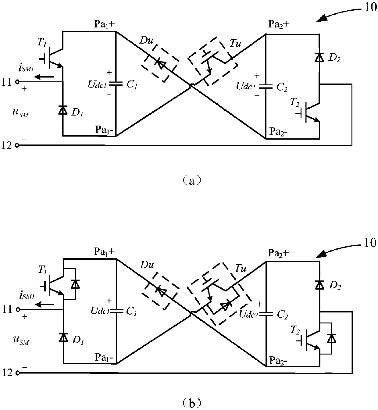 Unipolar current interleaving with three-level submodules