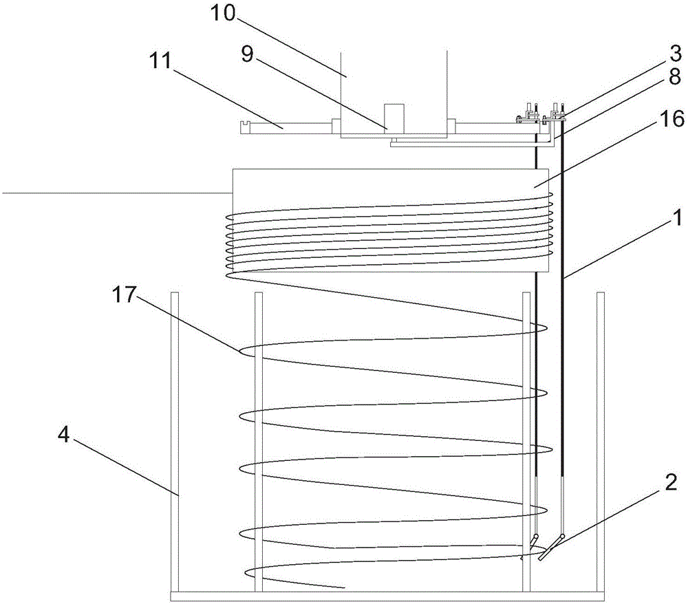 Dropping suspended wire retaining arm unit for heavy rod drawing machine