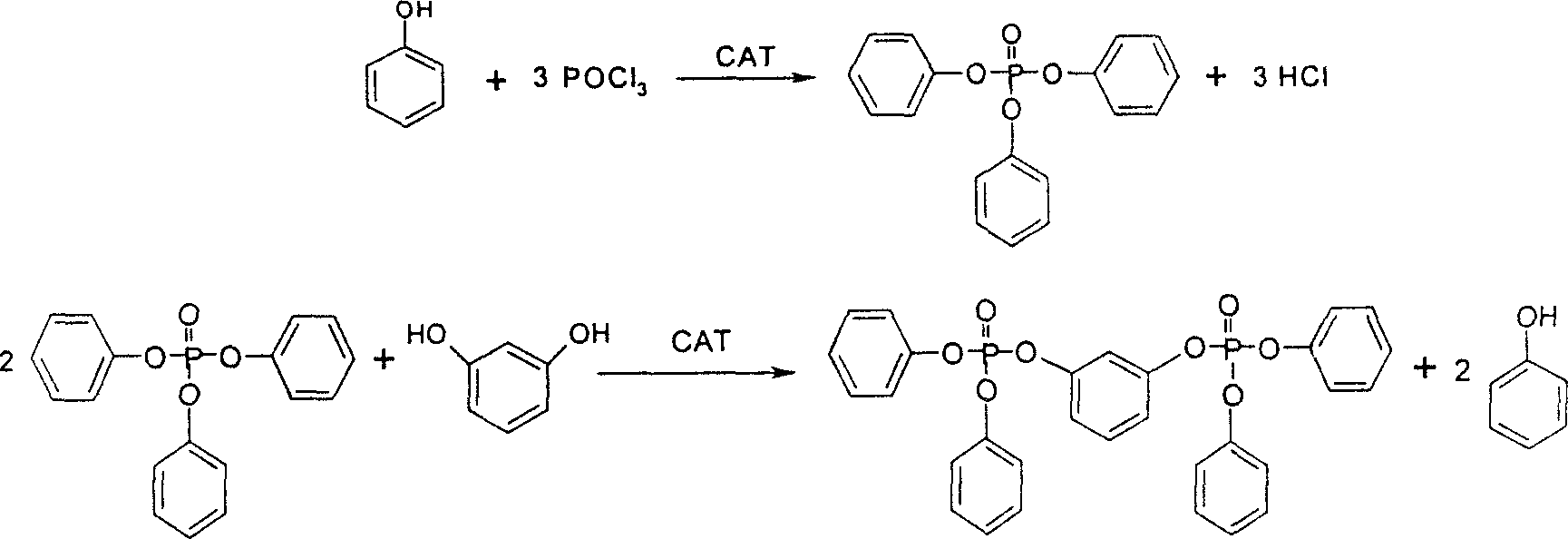 Prepn of fire retardant resorcinol tetraphenyldiphosphate