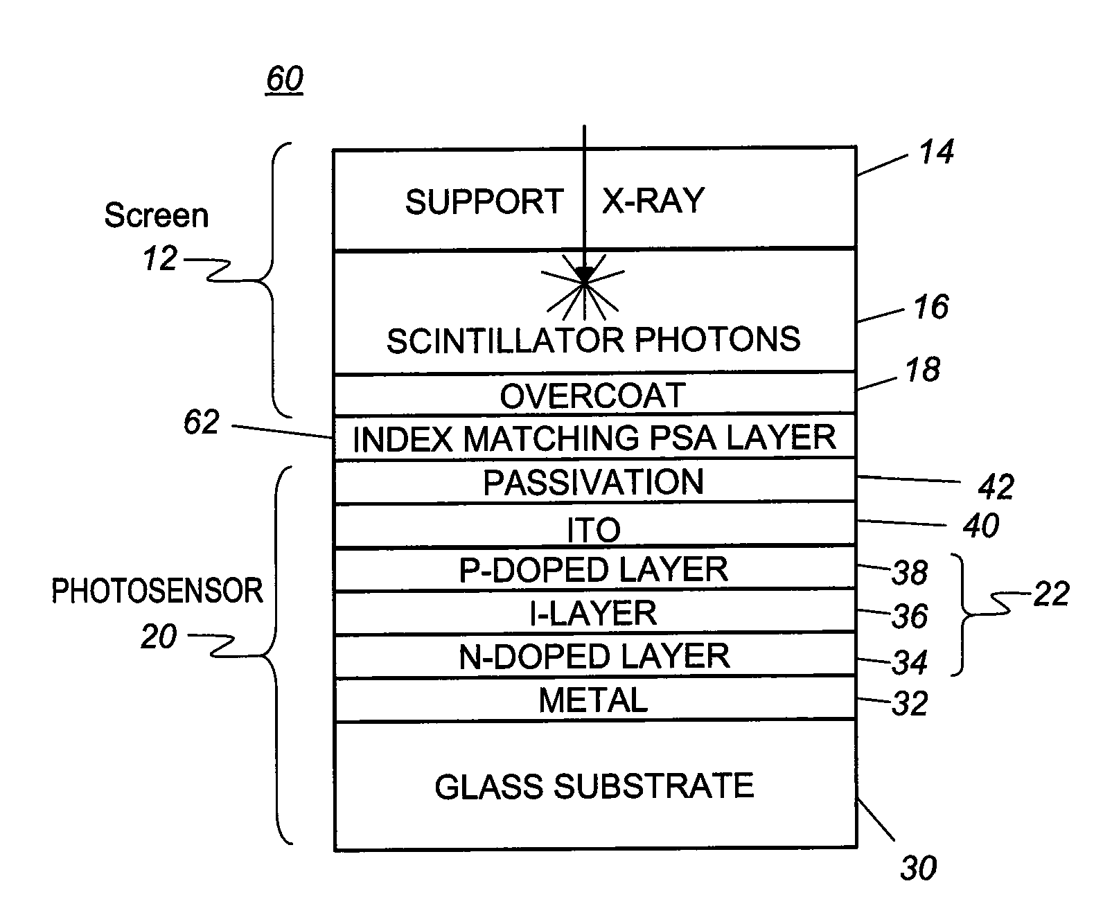 Digital radiography panel with pressure-sensitive adhesive for optical coupling between scintillator screen and detector and method of manufacture