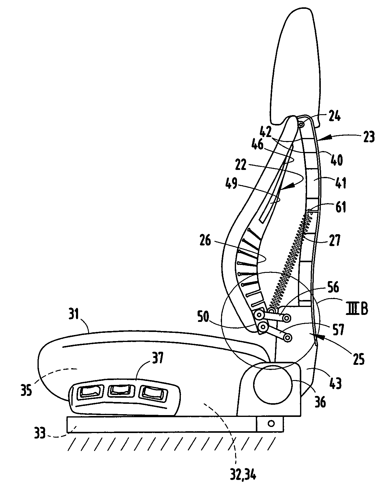 Back construction with flexible lumbar