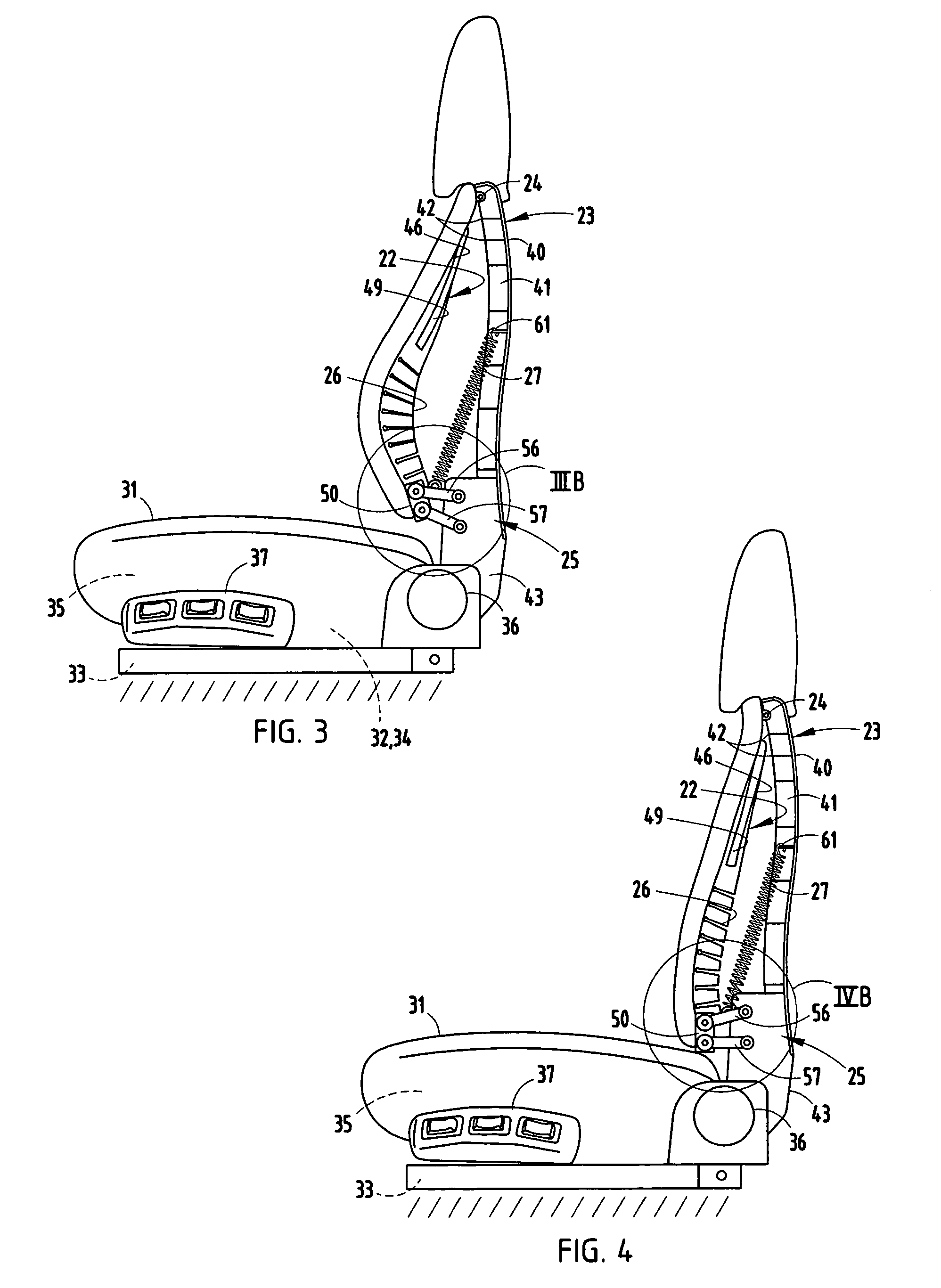 Back construction with flexible lumbar