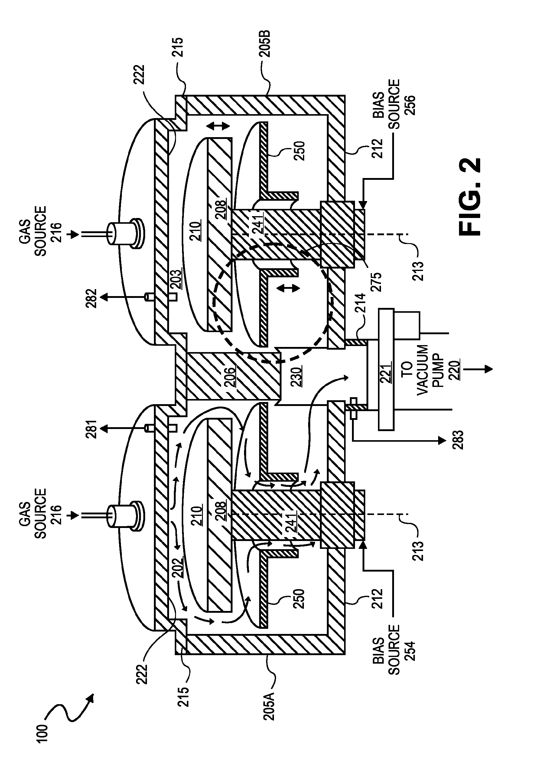 Vacuum processing chambers incorporating a moveable flow equalizer