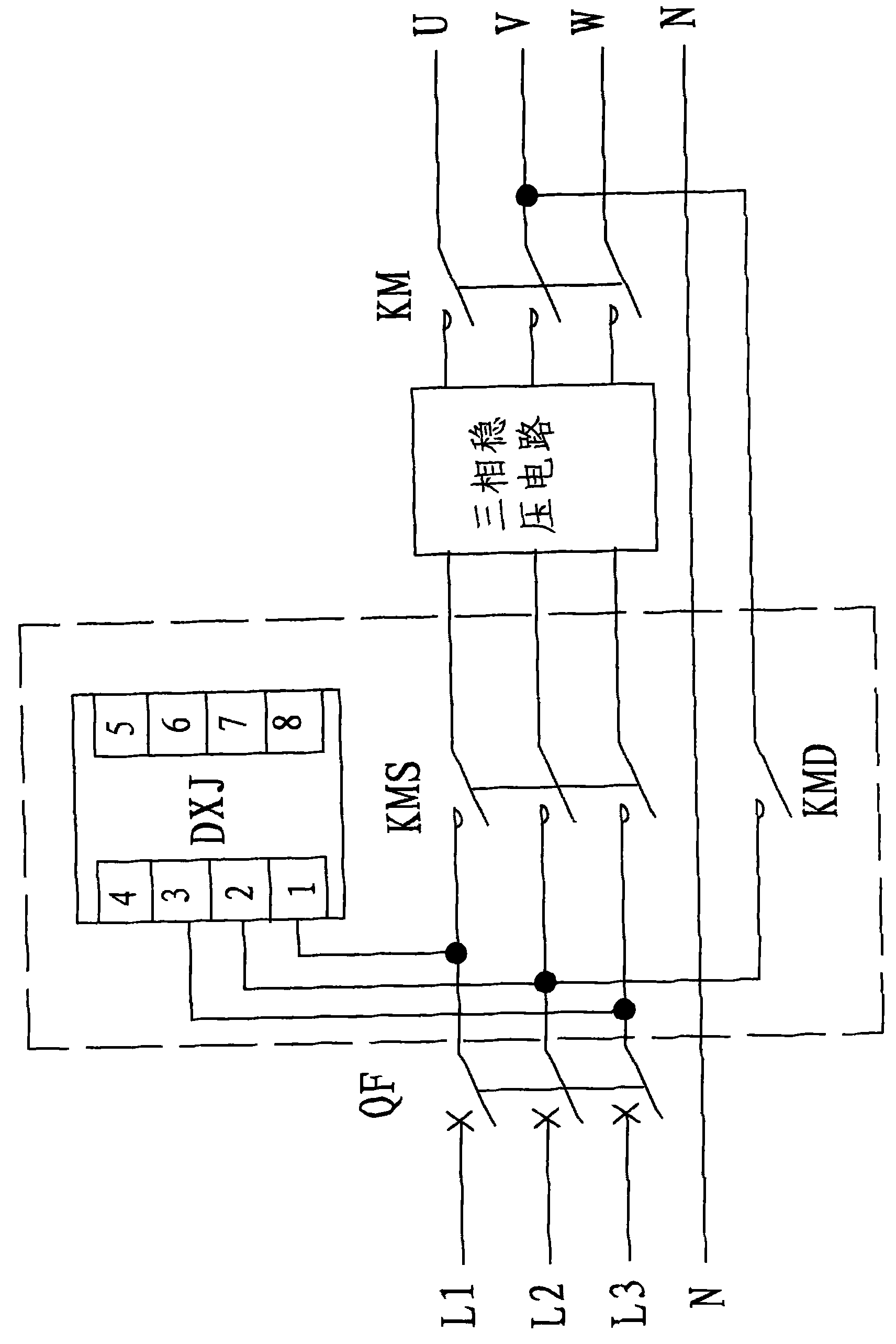 Three-phase voltage stabilizer for long-distance temporary power supply of single-phase generator