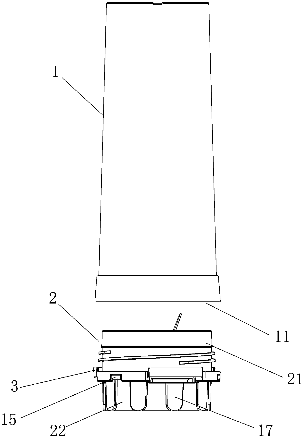 Food processor cup body and mounting seat connecting structure