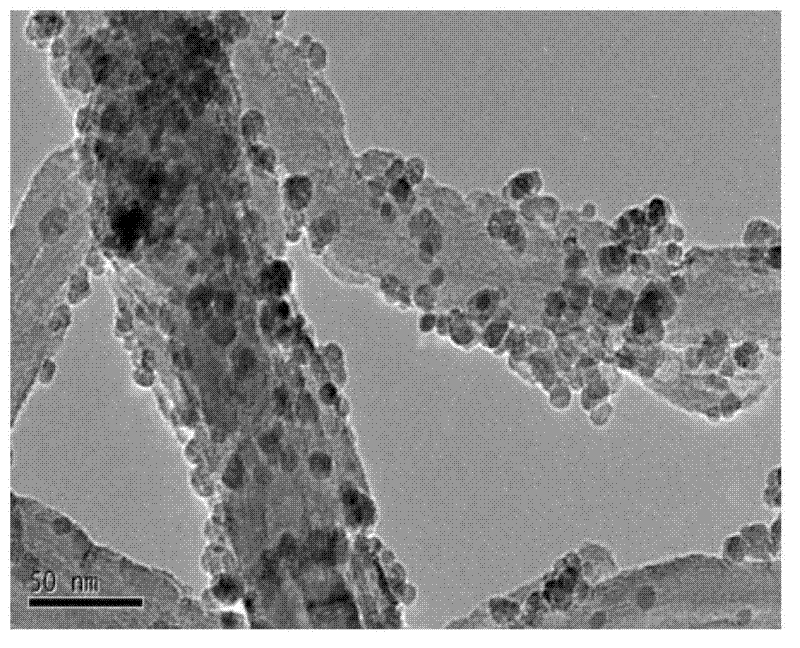 Multi-walled carbon nanotube-loaded nano ferroferric oxide catalyst and preparation method and application thereof