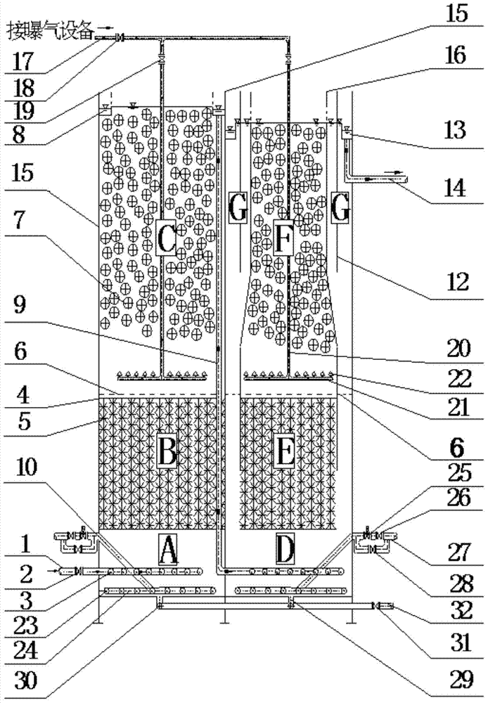 Upward flow combined type secondary biological film sewage treatment integrated equipment