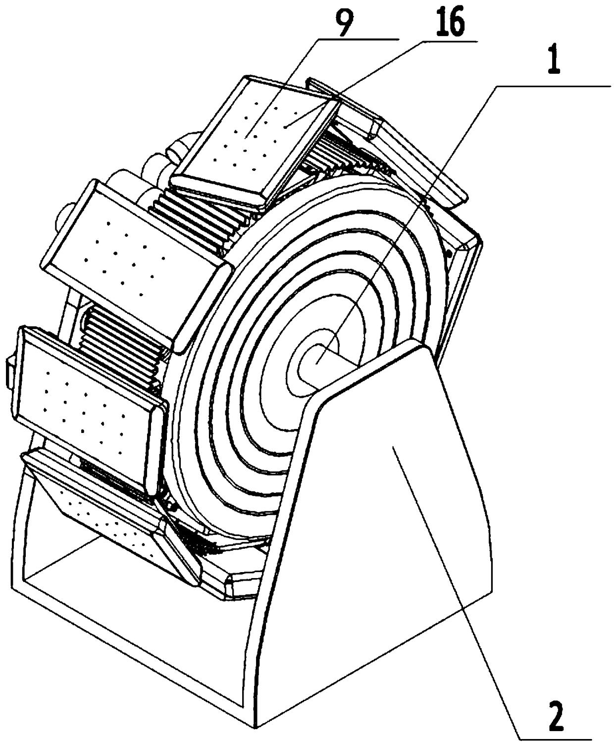 Reversing and pitch-changing assembly for sanitary products