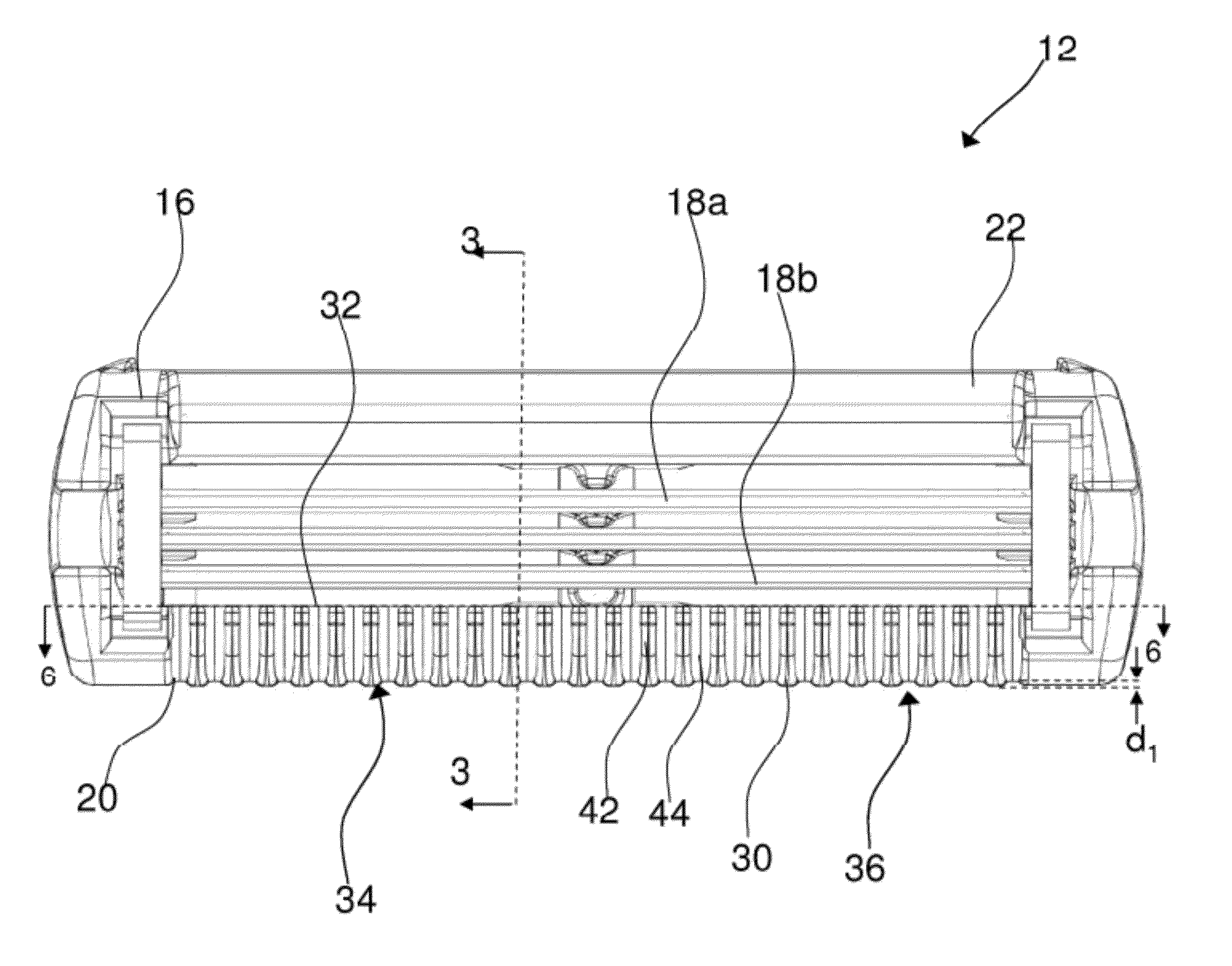 Shaving cartridge with supressed blade geometry