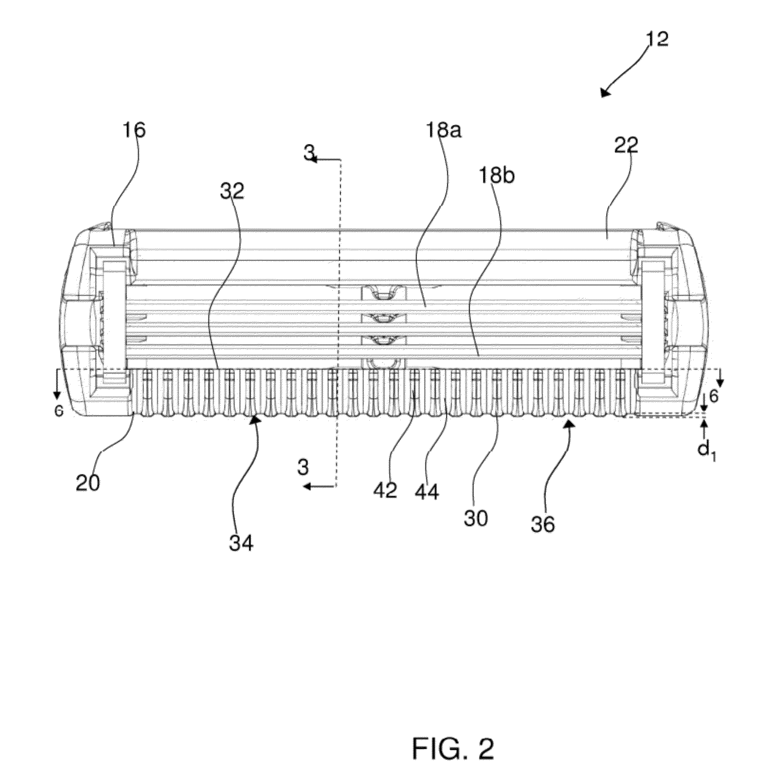 Shaving cartridge with supressed blade geometry