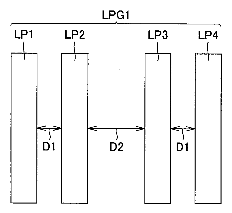 Semiconductor device manufacturing method using double patterning and mask