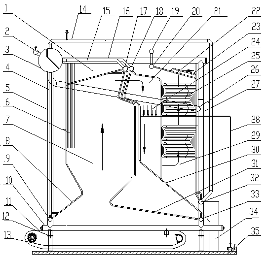 A single drum horizontal chain grate spray denitrification corner tube boiler