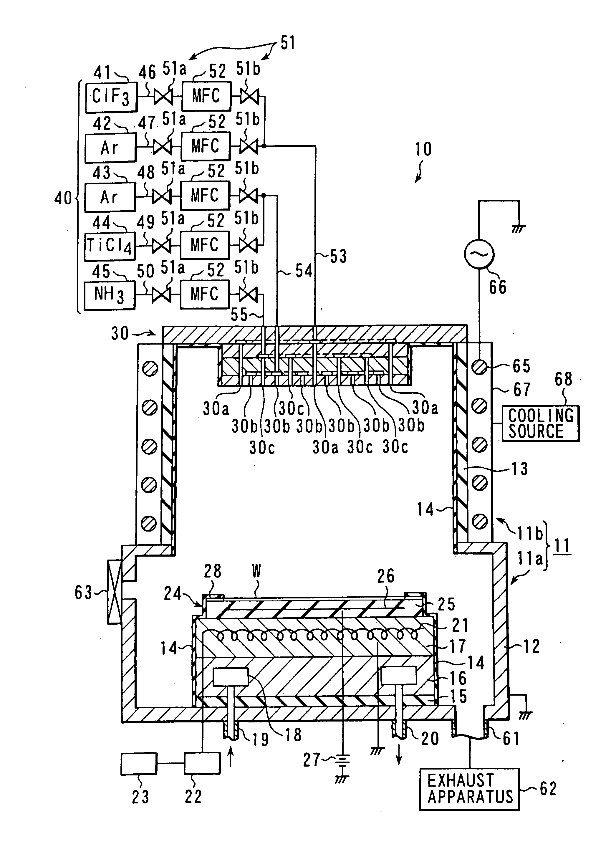 Processing apparatus with a chamber having therein a high-corrosion-resistant sprayed film