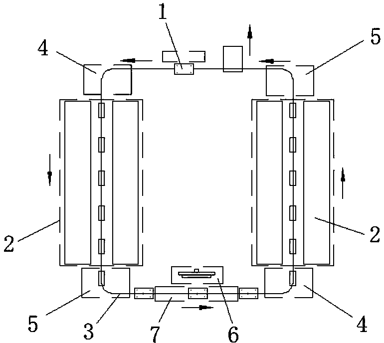 Bend pushing device for two-way transportation passage of hackling machine