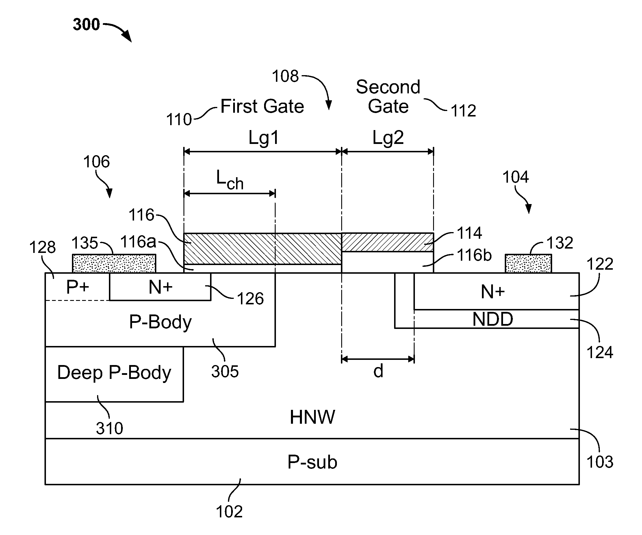 LDMOS Device with P-Body for Reduced Capacitance