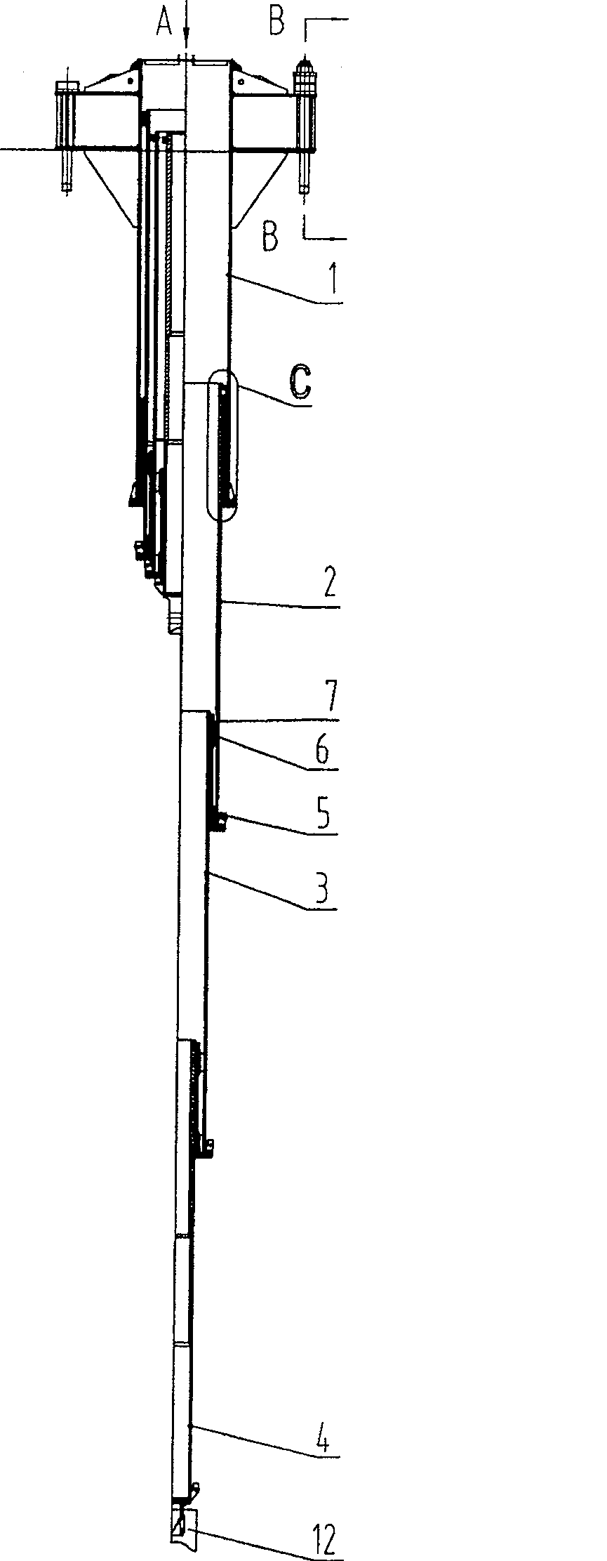 Telescopic guide roller device of crane sling