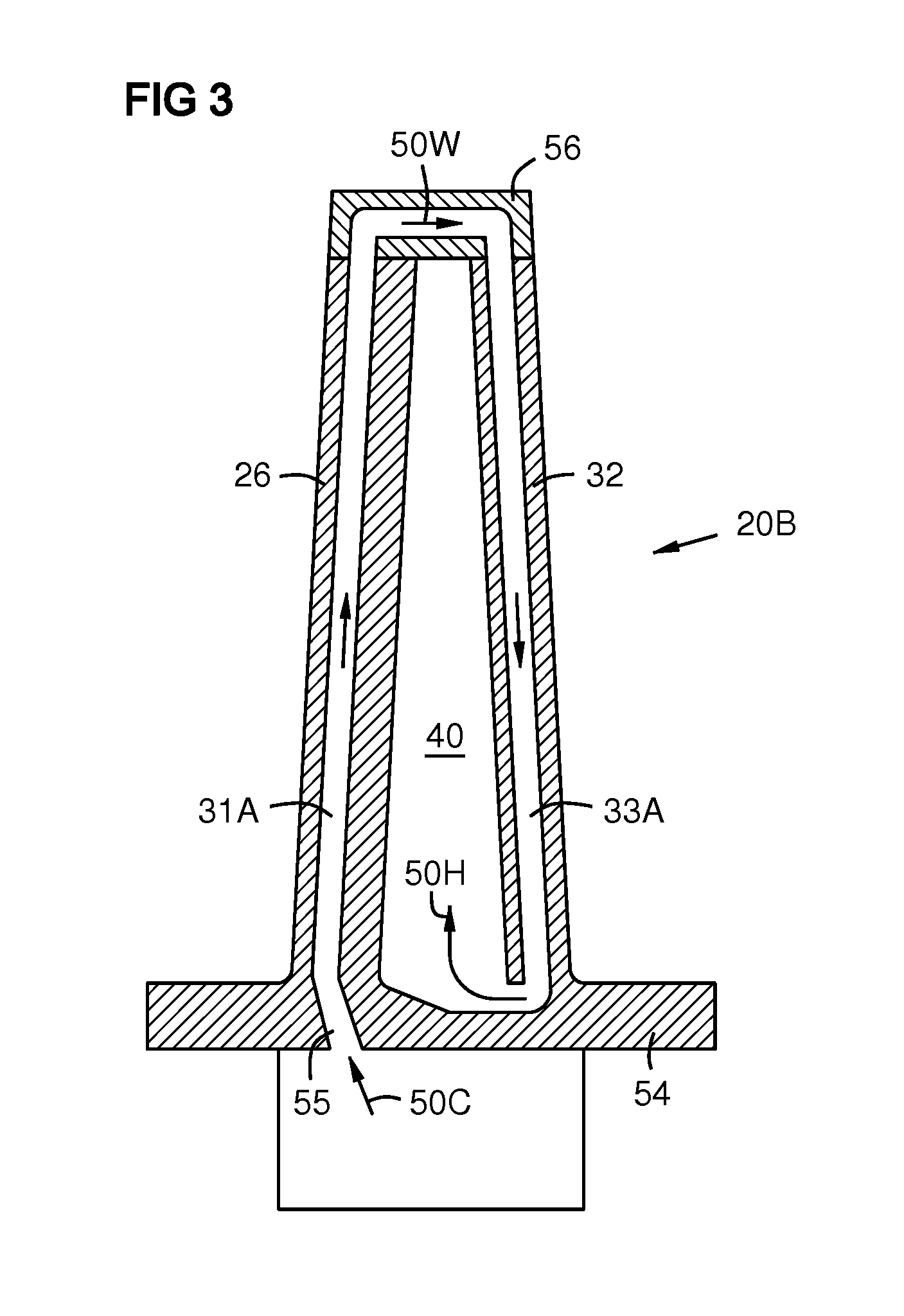 Four-Wall Turbine Airfoil with Thermal Strain Control for Reduced Cycle Fatigue