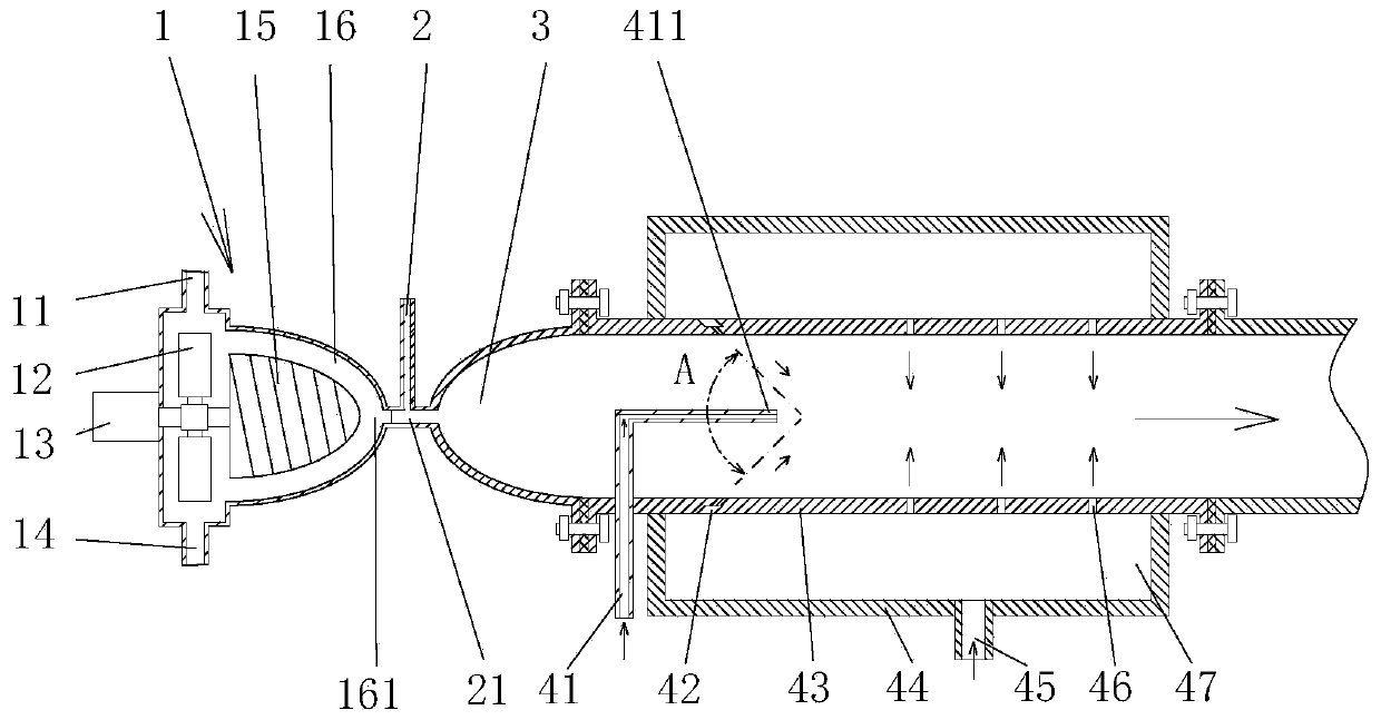 Nanobubble hydrogen-water-gas mixing device for high-pressure jet cutting