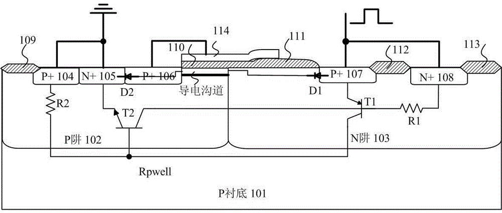 An esd self-protection device with ldmos-scr structure with high sustaining current and strong robustness