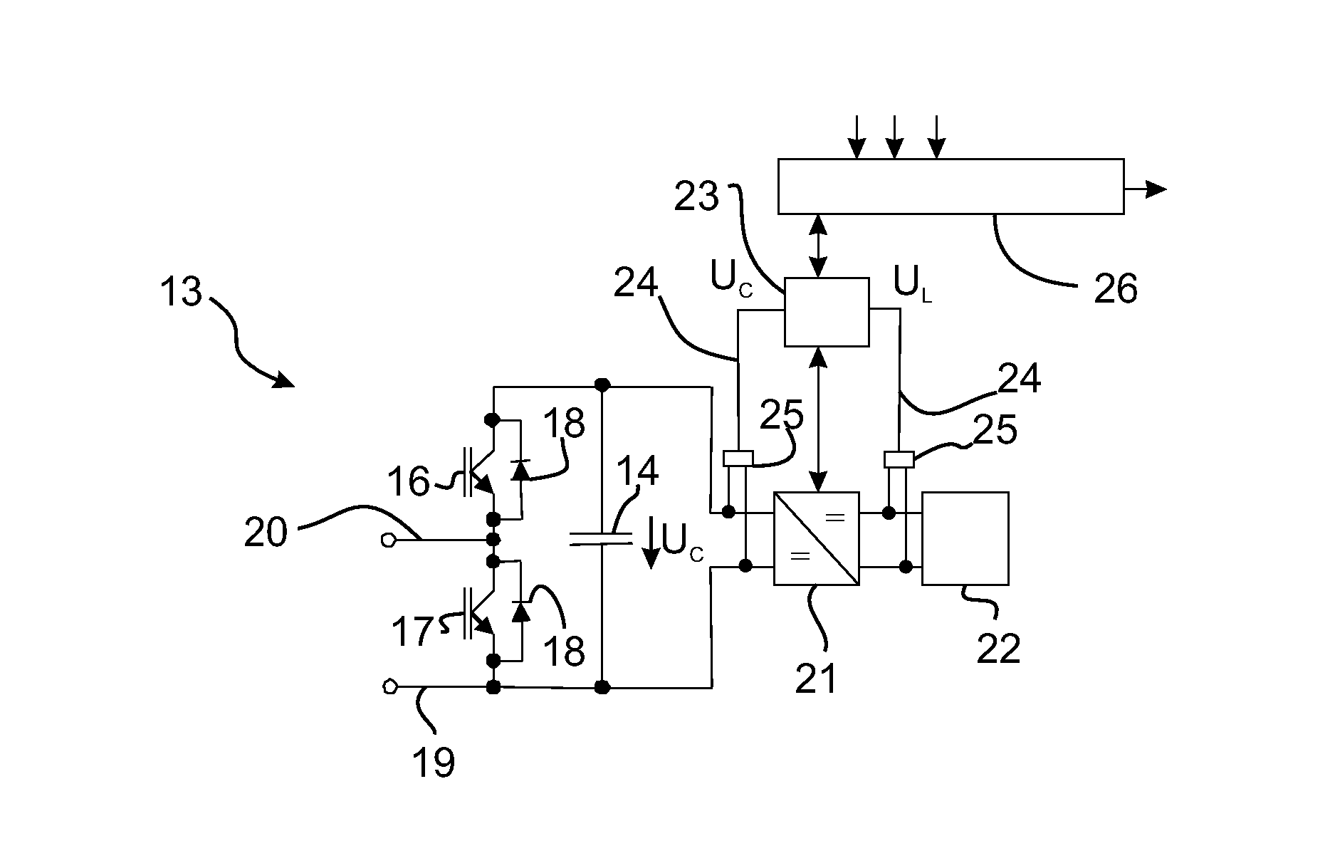 Converter and submodule of a converter for charging or discharging an energy store