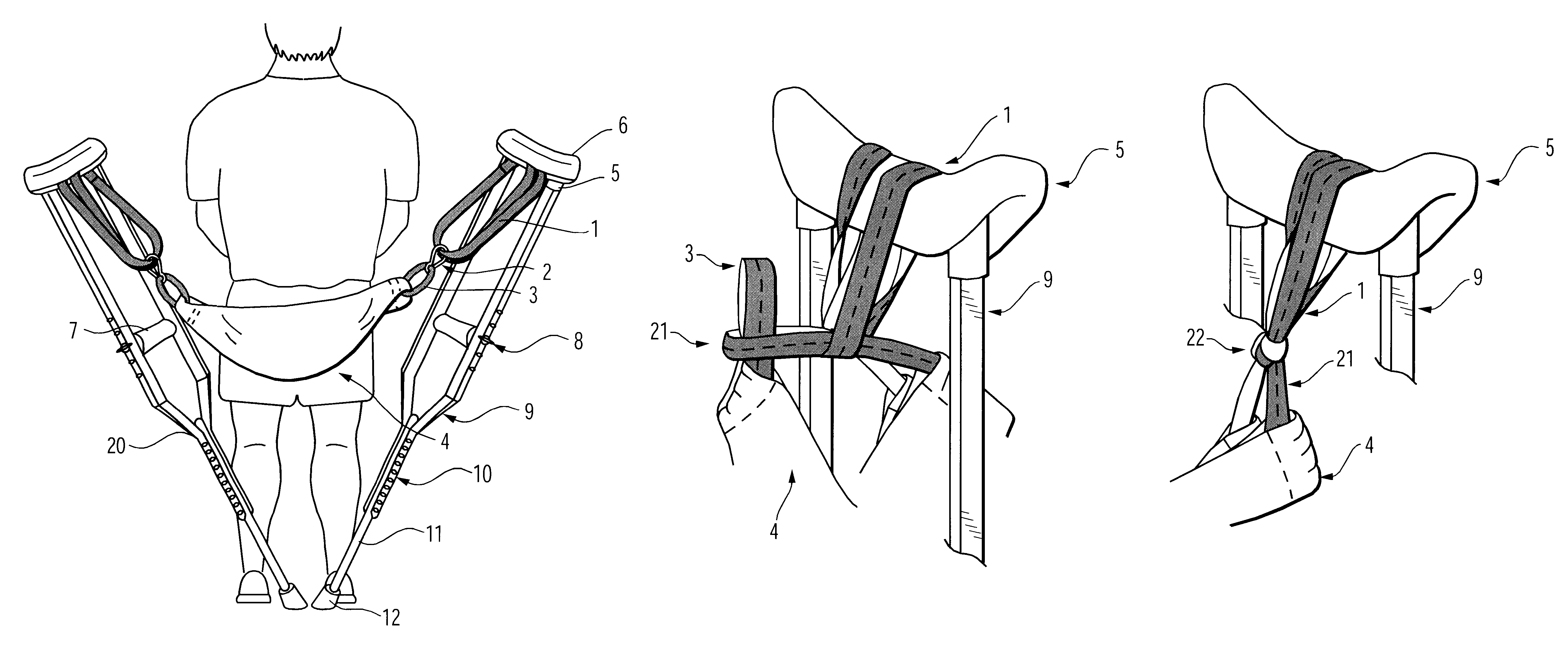 Seat suspended between crutches