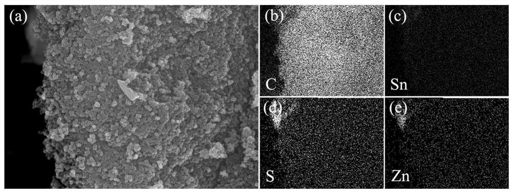 ZnS-SnS@3DC composite material and preparation method and application thereof