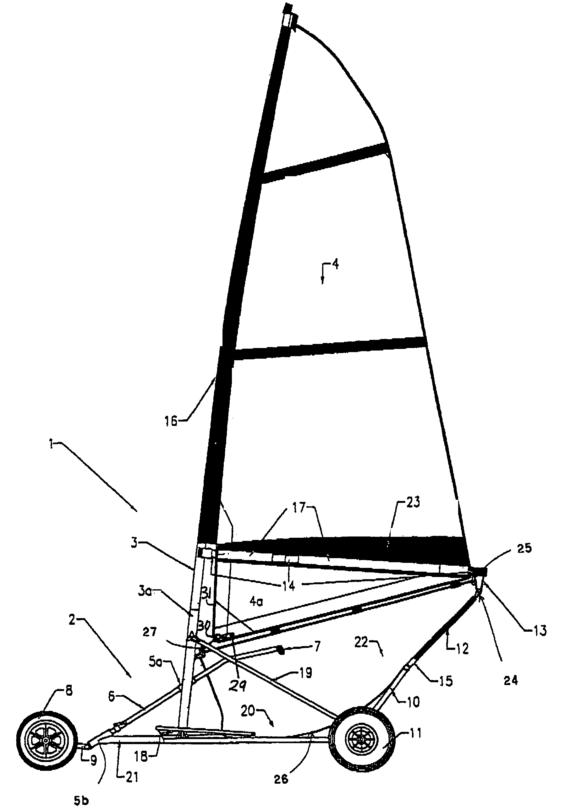 Mounting system, sail, steering mechanism and frame for a landsailer