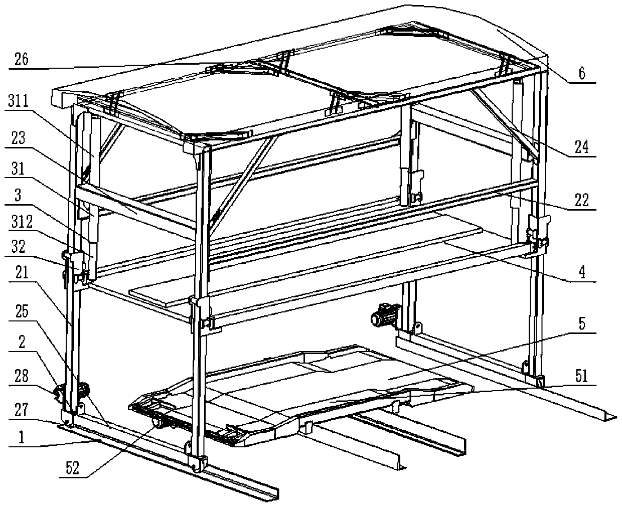 A four-column lifting and translation two-story three-dimensional parking equipment and its use method