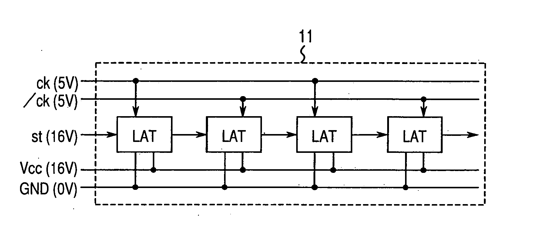 Latch circuit, shift register circuit, logical circuit and image display device operated with a low consumption of power