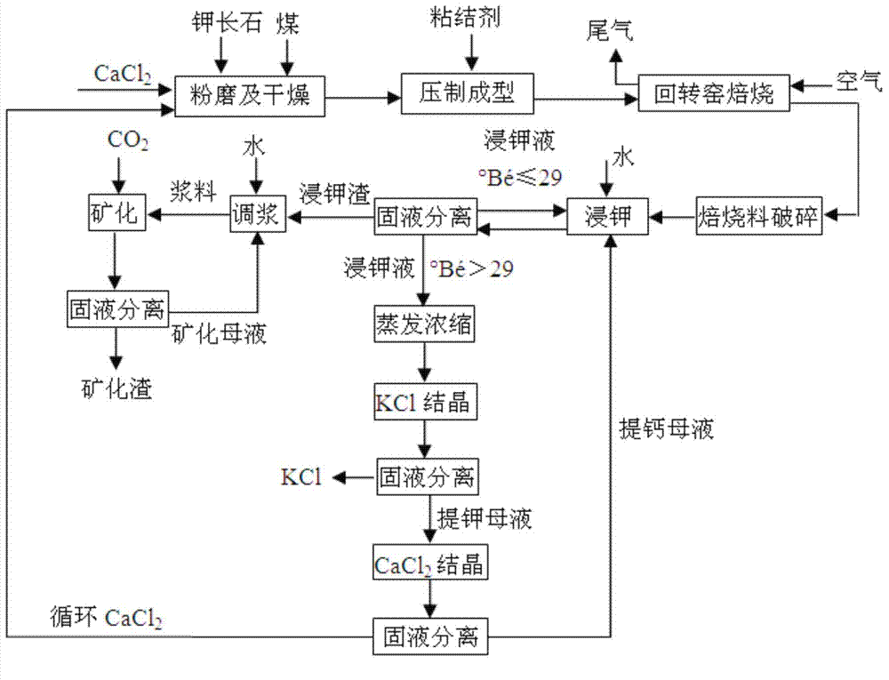 Method for concurrent production of potassium chloride and mineralization fixation of CO2