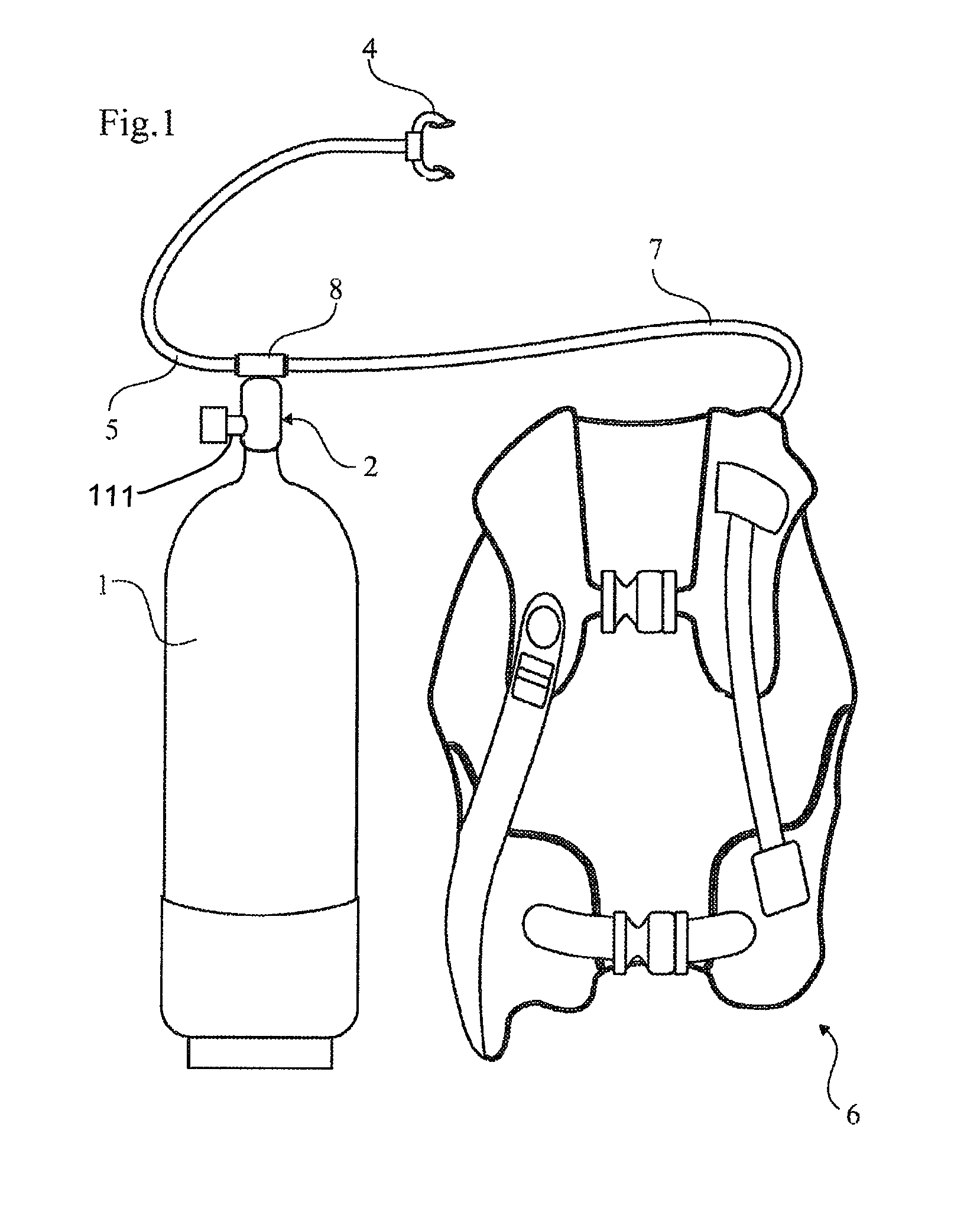 Safety device, diving equipment and safety method for scuba diving