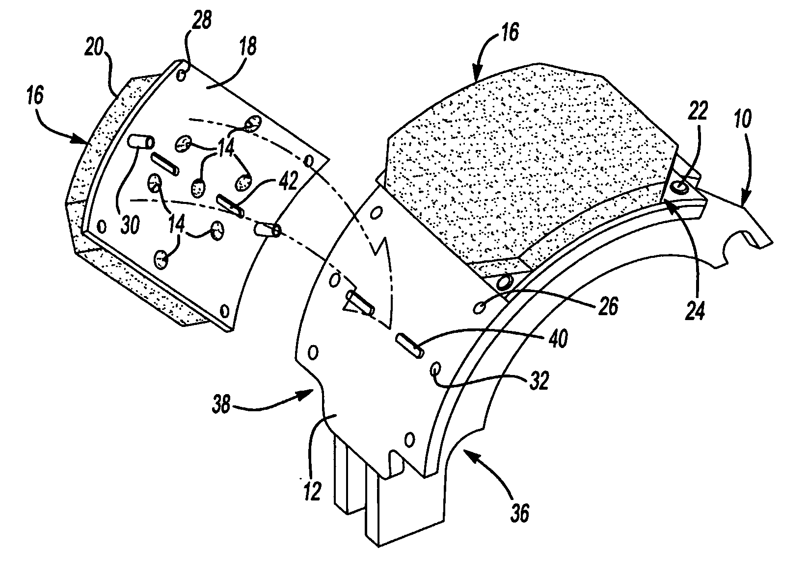 Brake shoe and brake lining blocks with keyed connection