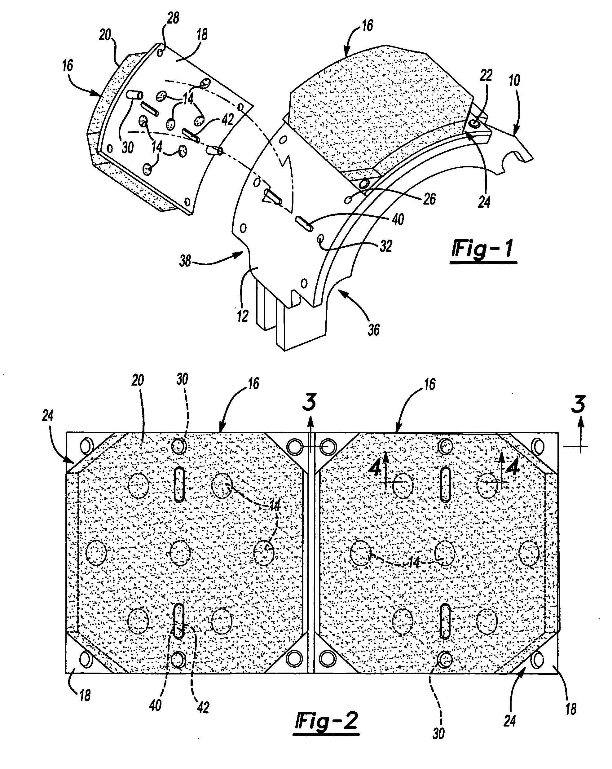 Brake shoe and brake lining blocks with keyed connection