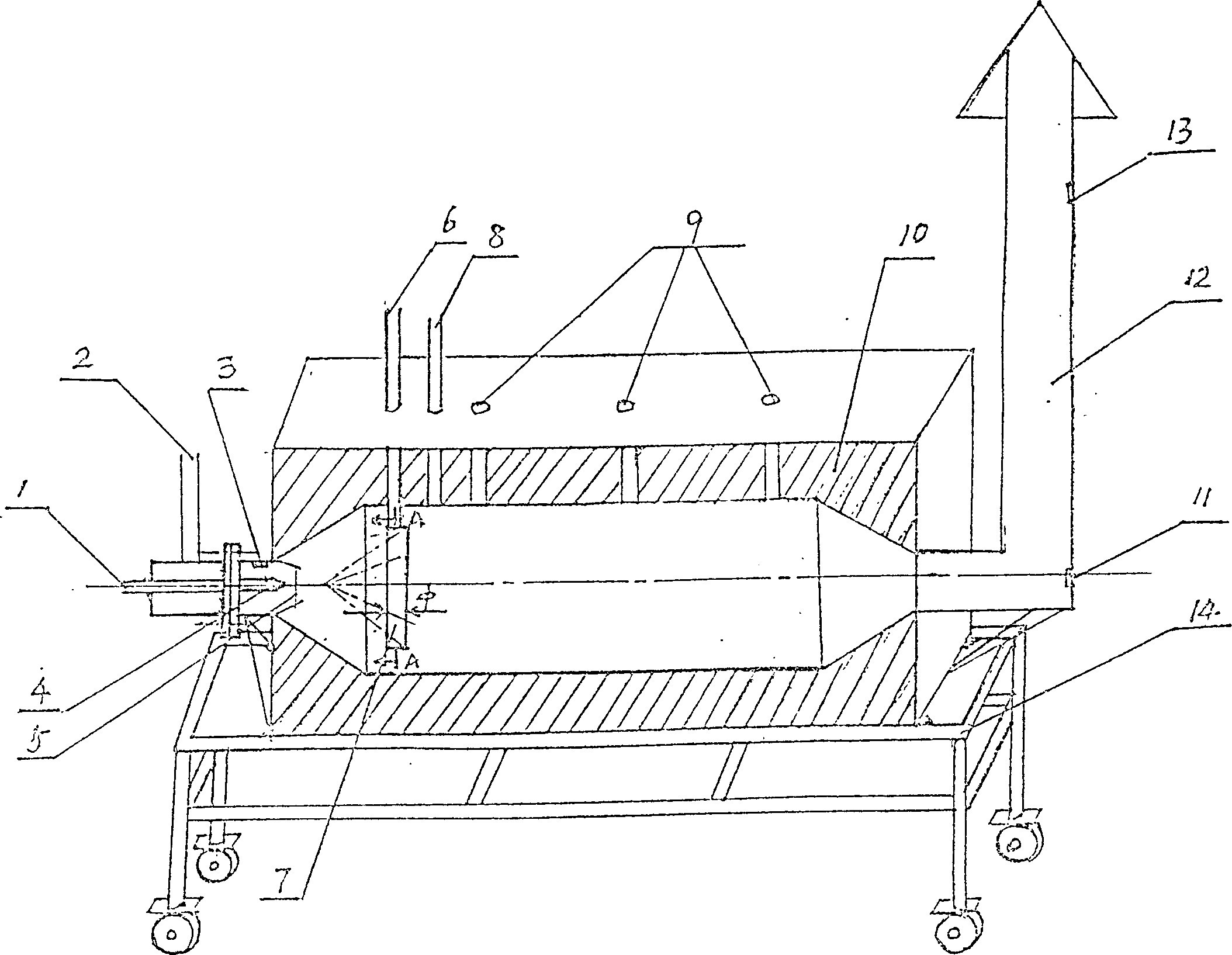 Method for removing waste gas uns-dimethylhydrazine in combustion of alcohol and its equipment