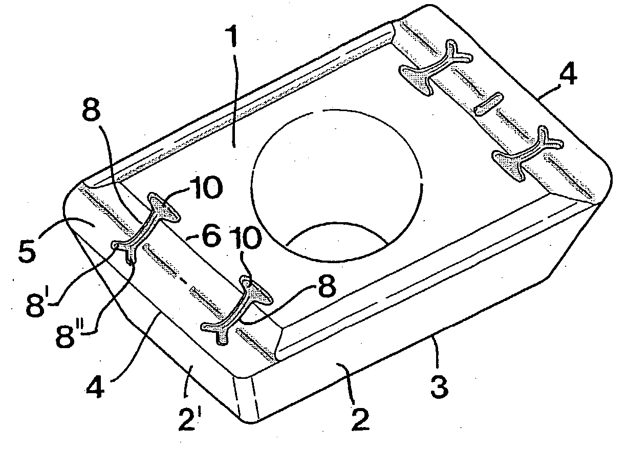 Cutting insert for drills having chip-embossing formations for stiffening chips