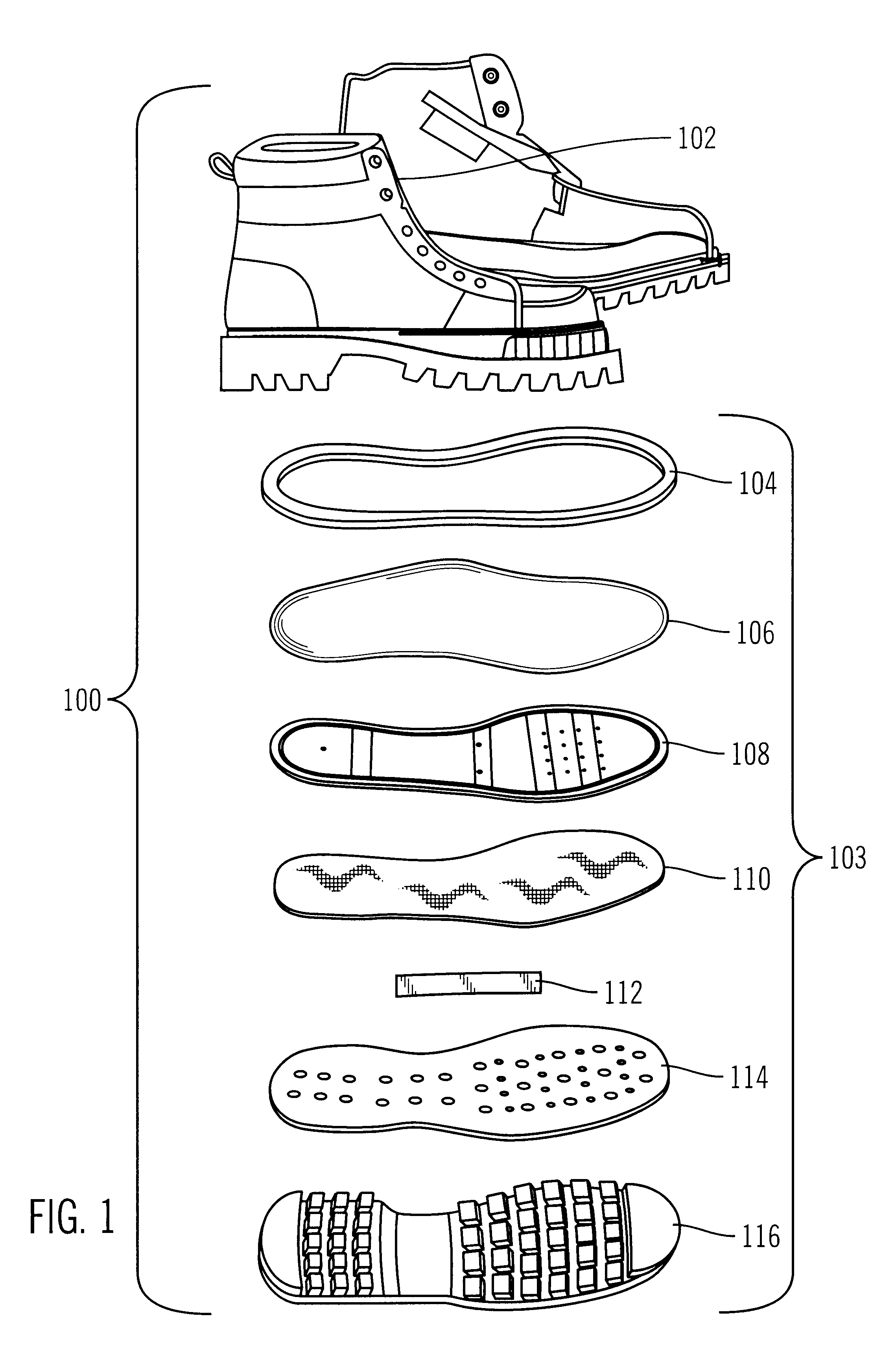 Footwear with fixedly secured insole for structural support