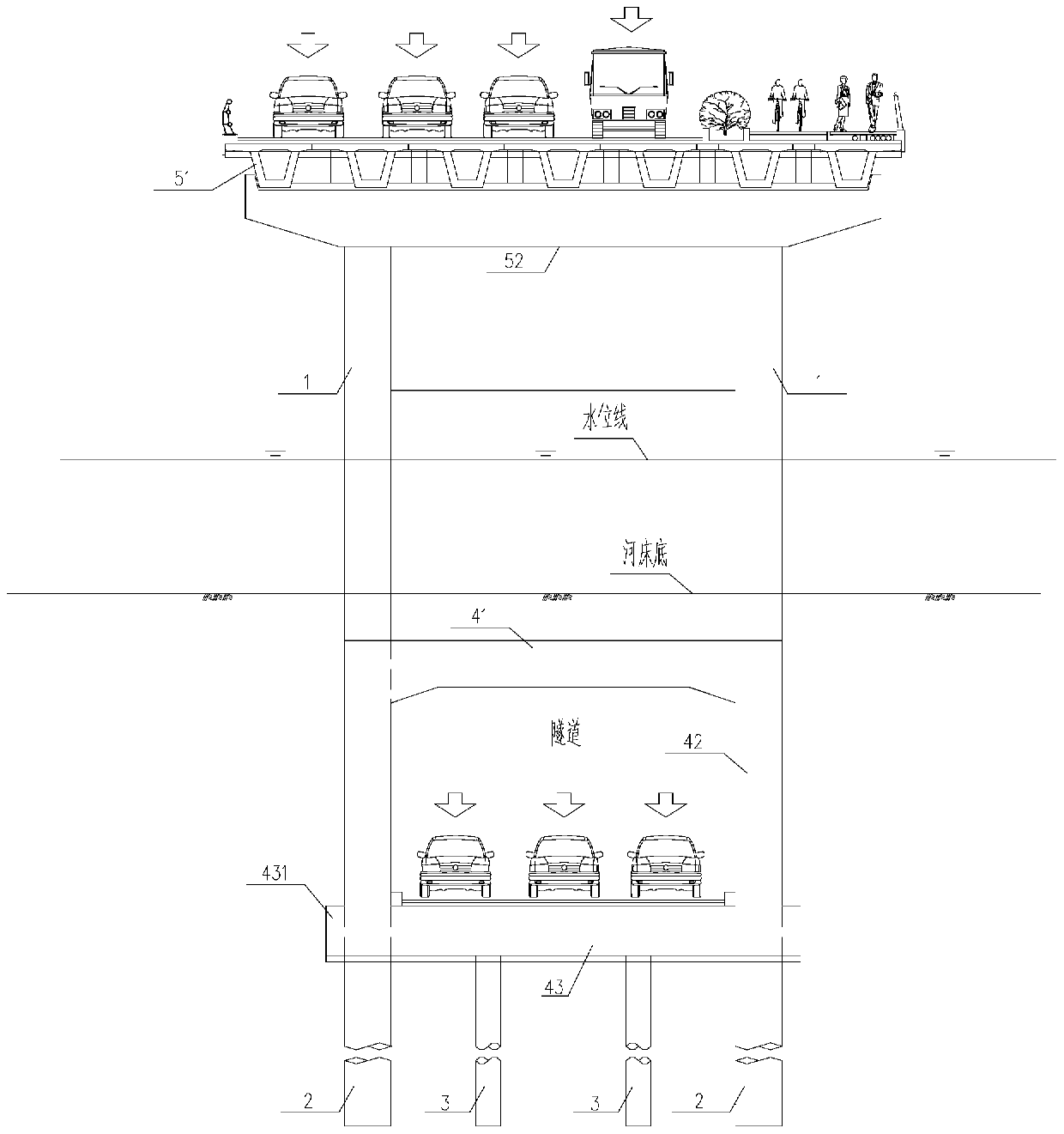 Bridge and tunnel co-construction structure and construction method thereof