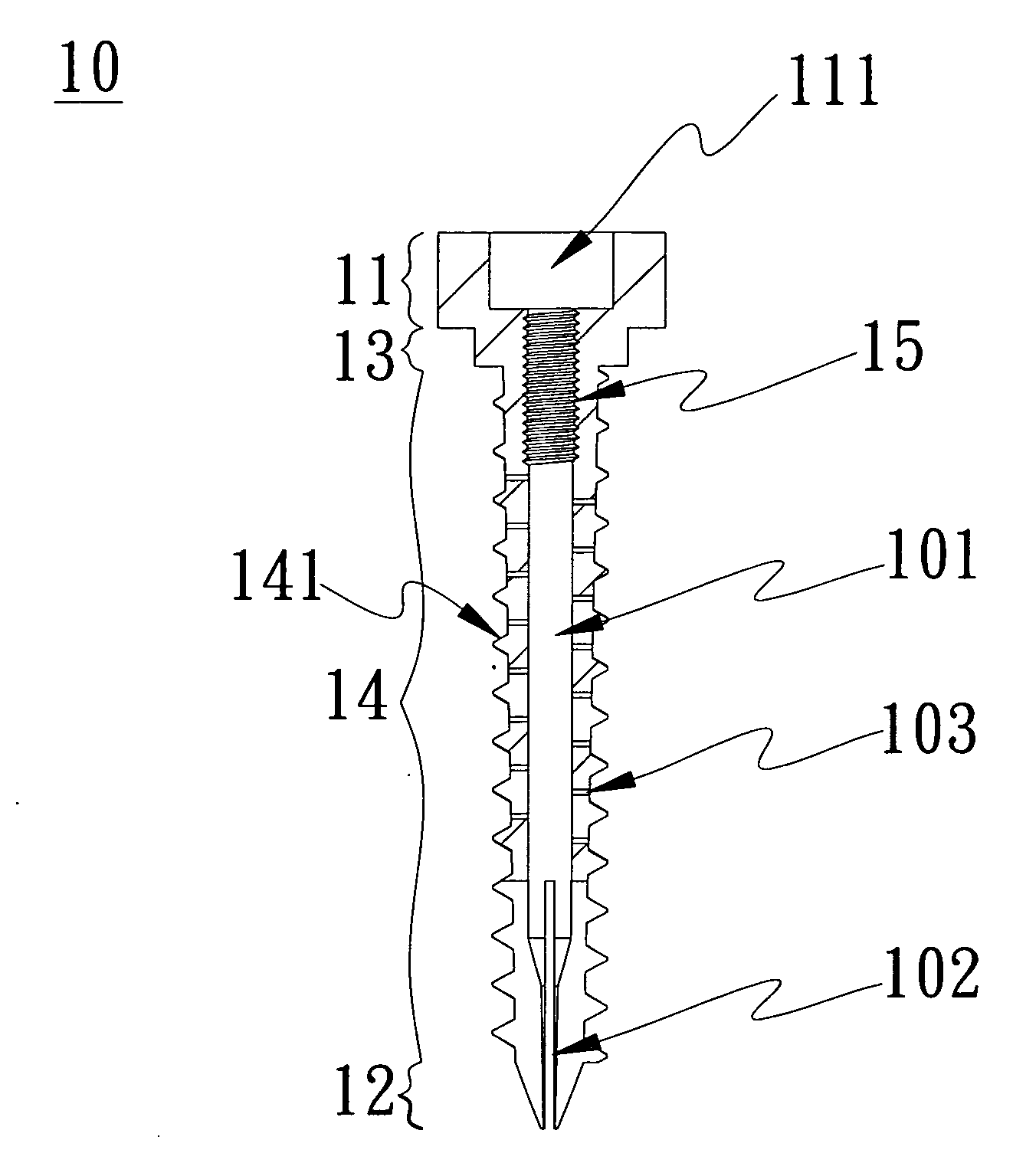 Expansion screw set and hollow nail and interior nail thereof