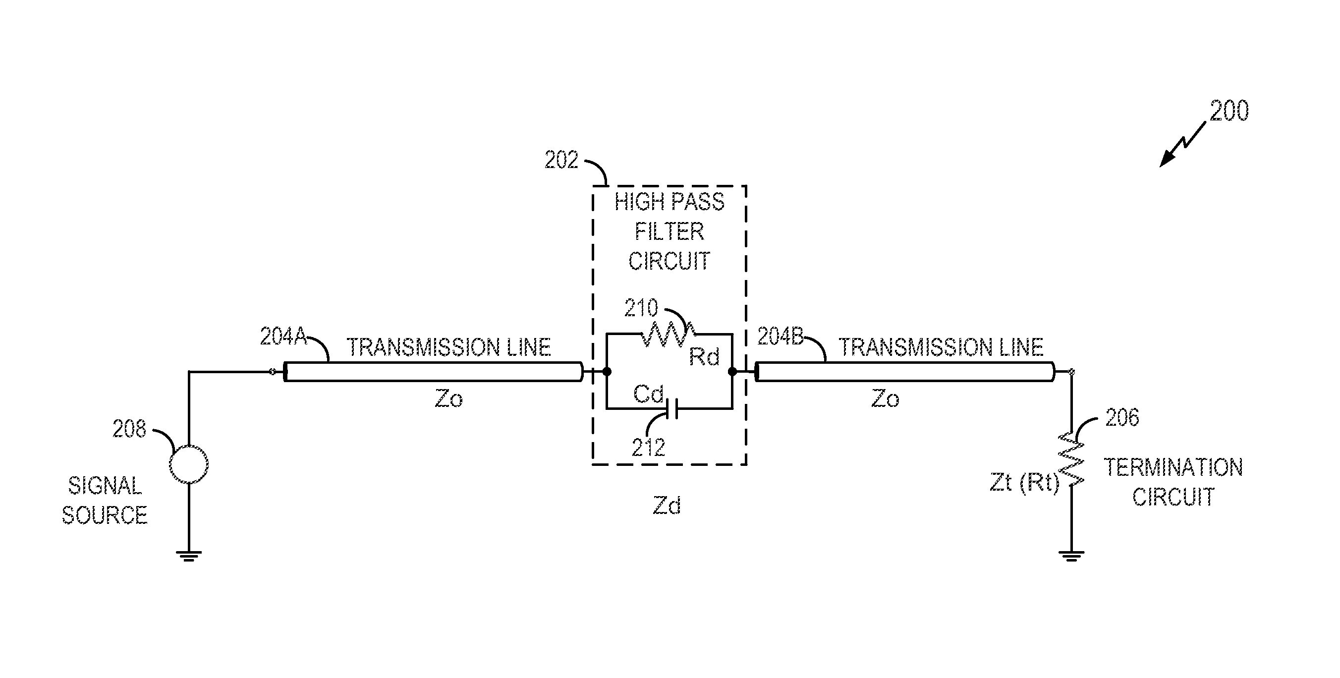 Signal interconnect with high pass filter