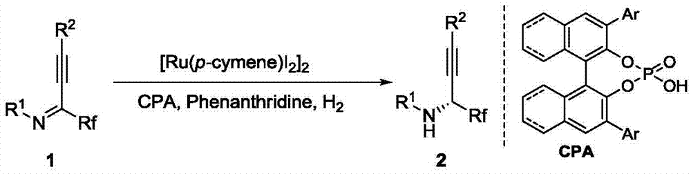 Method for synthesizing chiral fluorine-containing propargylamine derivative by using biomimetic catalysis asymmetric hydrogenation