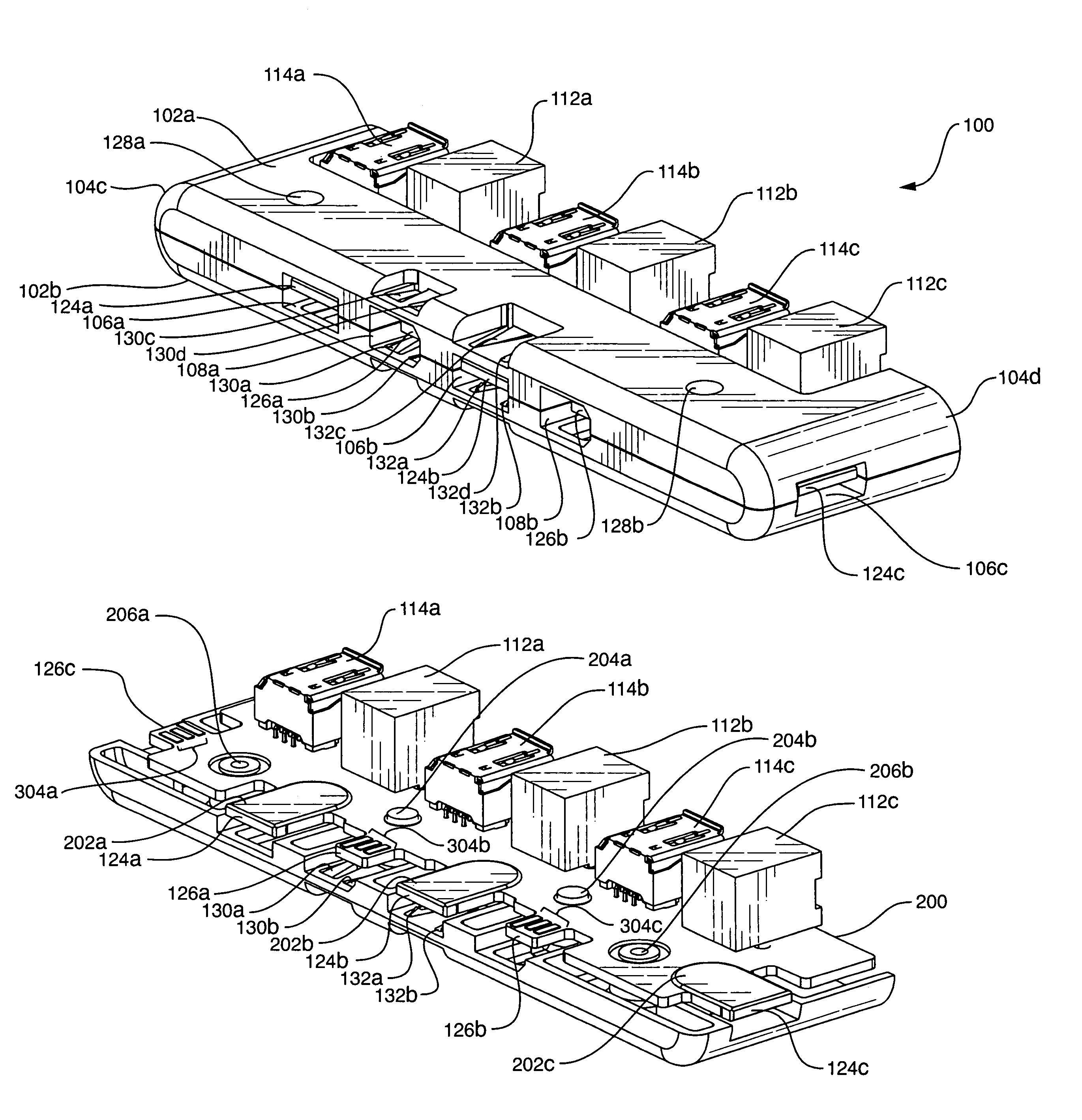 Electronic device with integral connectors