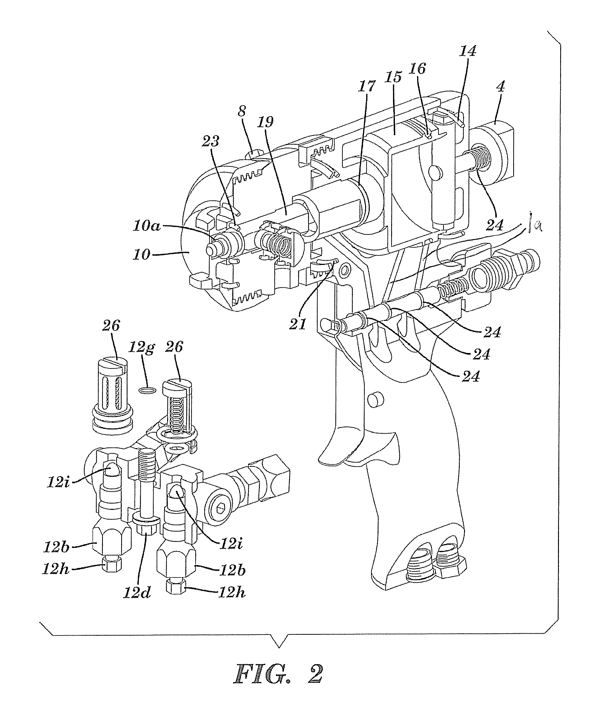 Plural component spray gun for fast setting materials