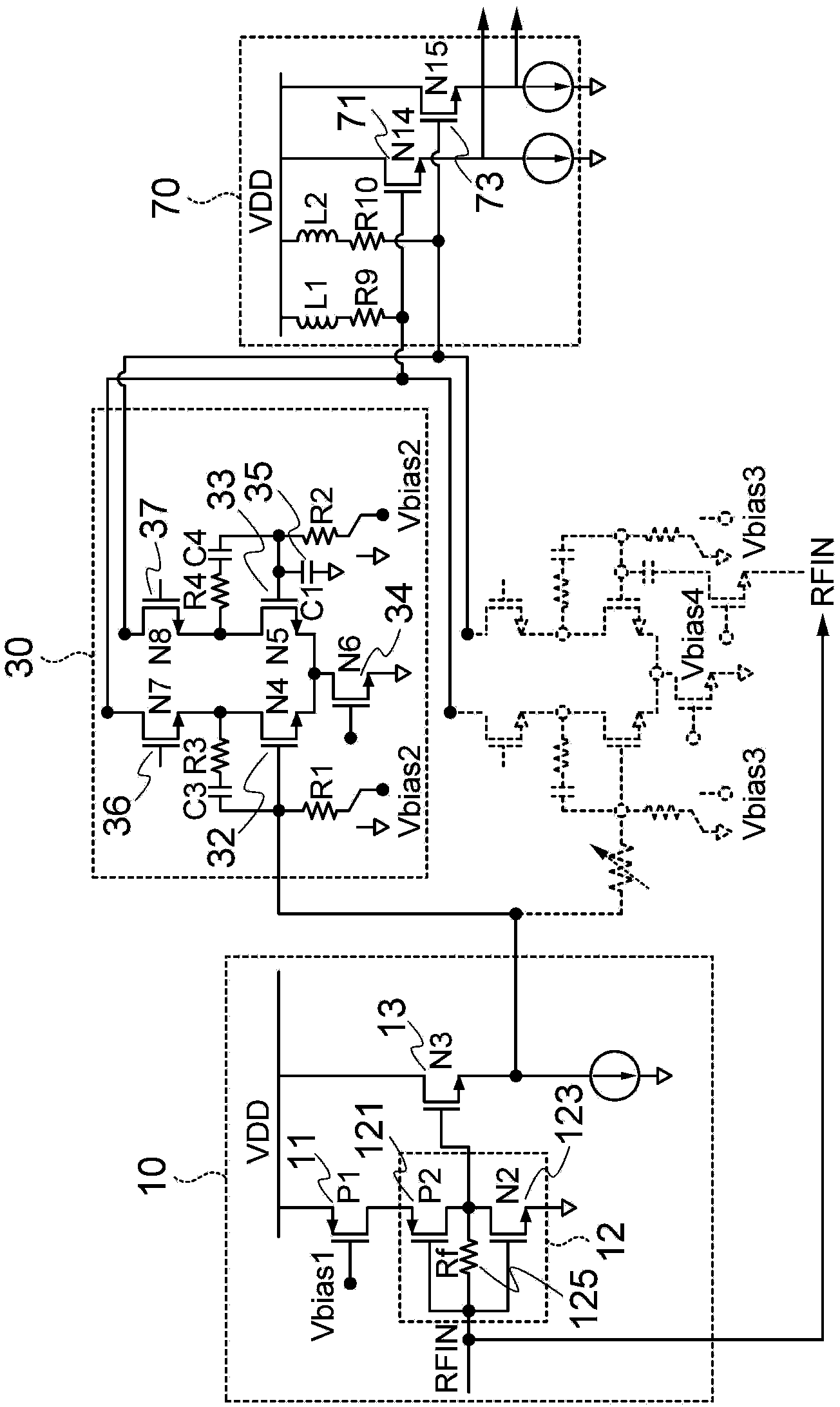 Wide-band low noise amplifier and amplifying method using it