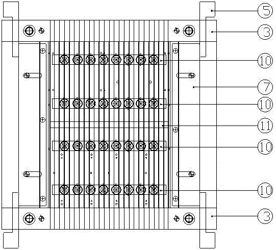 Edge extrusion riveting mold of solar energy heat radiation base plate