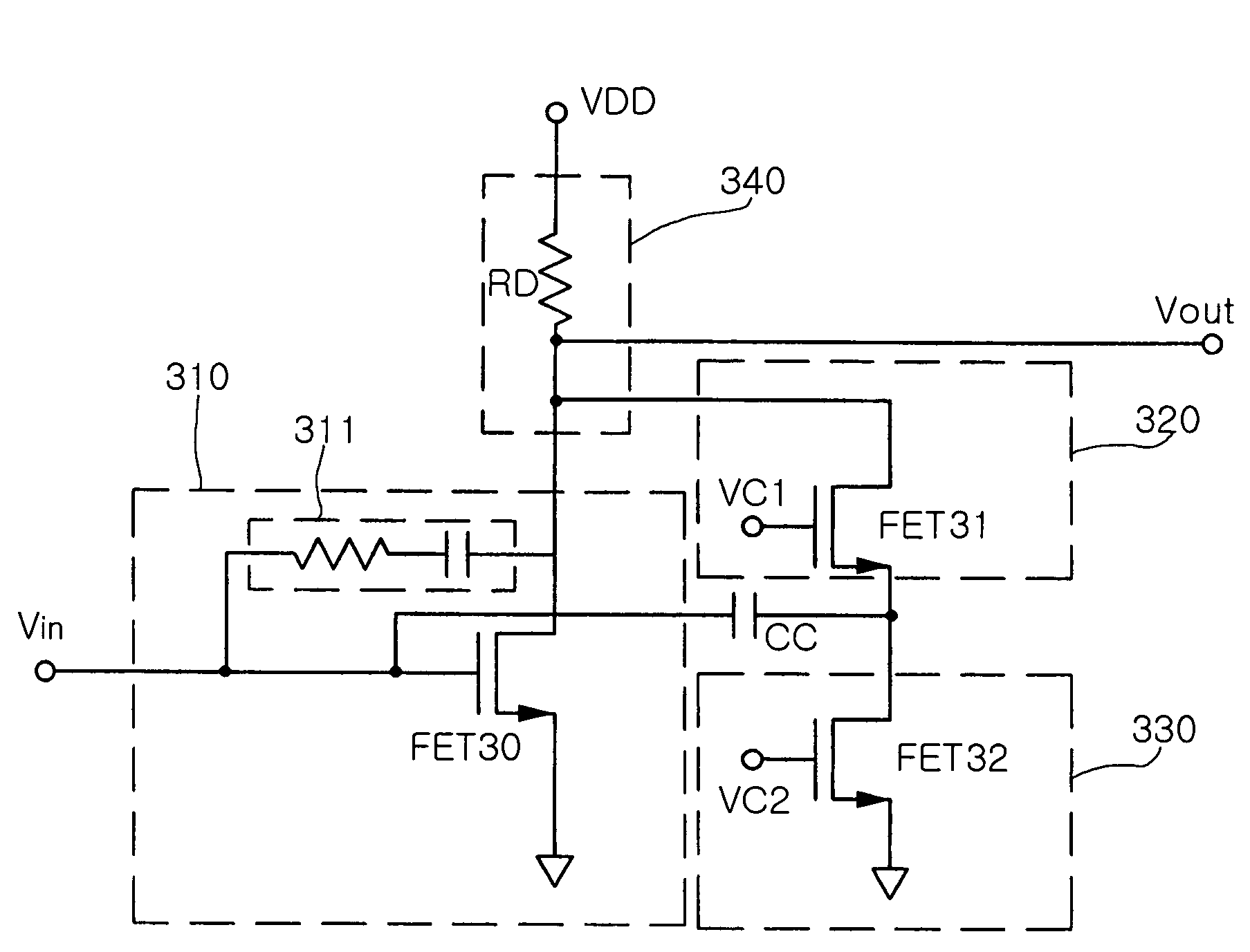 Variable gain wideband amplifier