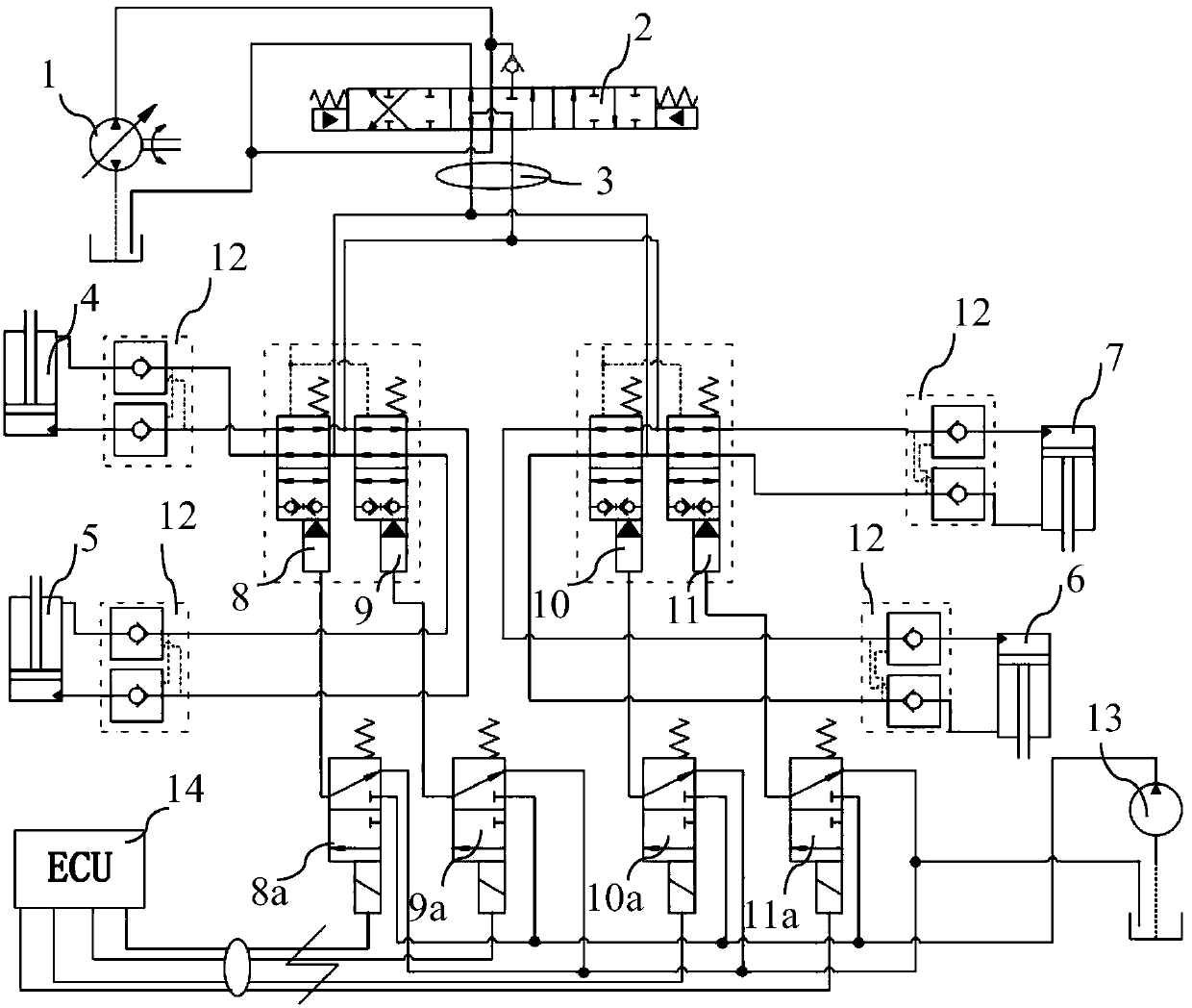 Supporting leg hydraulic system and engineering machinery