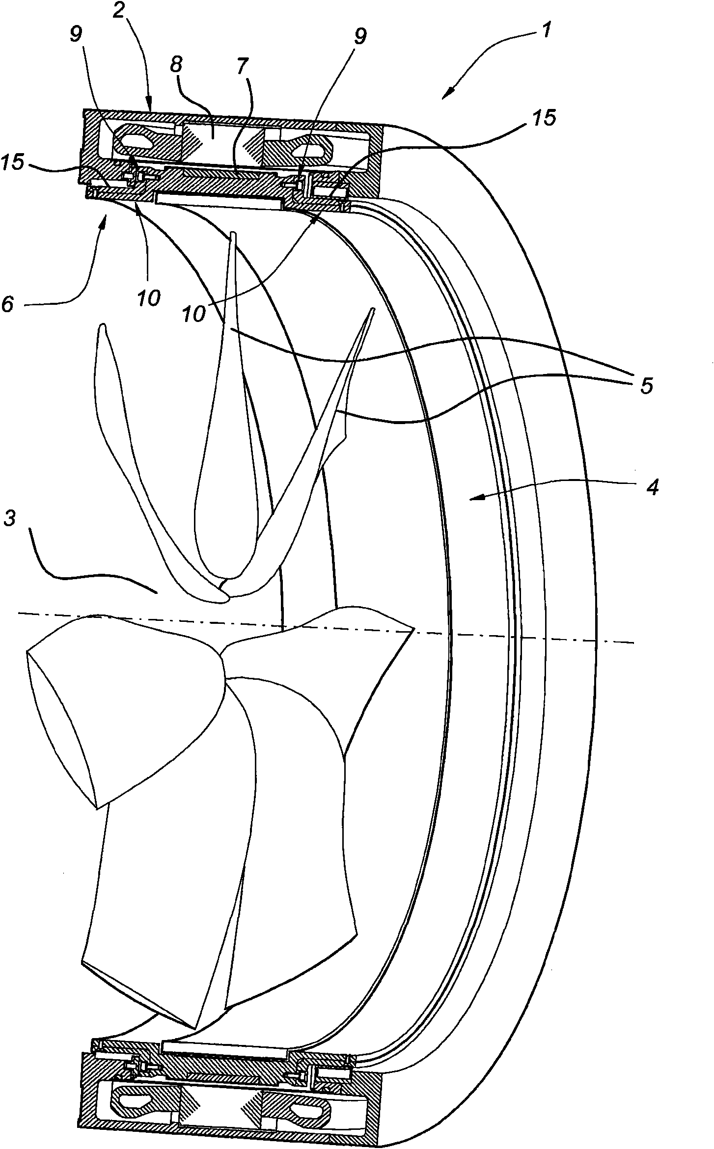 Bearing structure, and propeller device equipped with such bearing structure