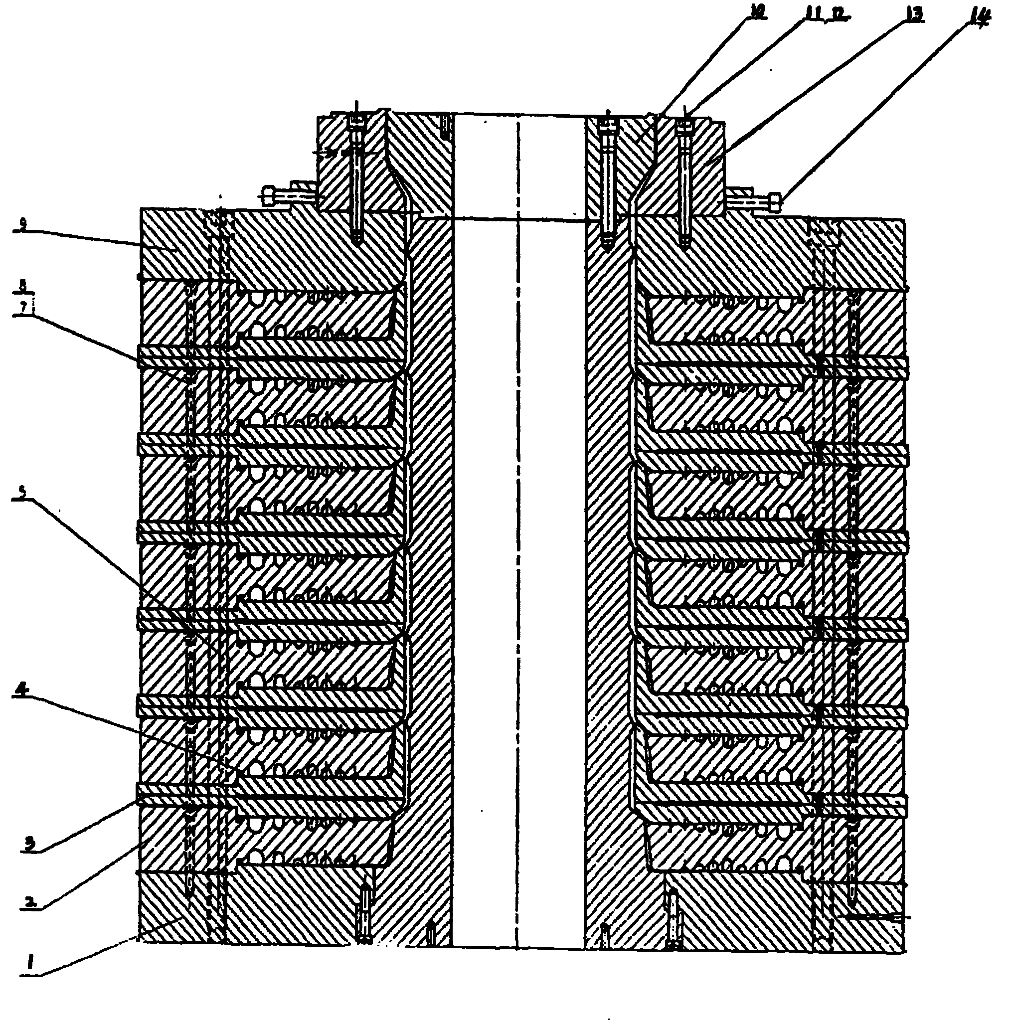 Machine head of seven-layer coextrusion high barrier film blow molding machine